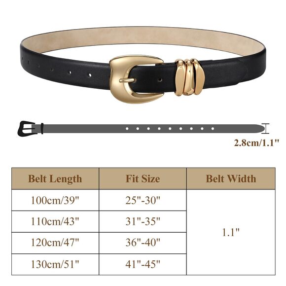 6217 Women's Leather Belt For Jeans Pants Fashion Faux Leather With Gold - Picture 7 of 7